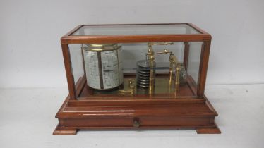 A walnut cased Barograph with three bevelled glasses - approx 35cm x 21cm x 21cm