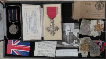 Assorted medals - WW2 War & Defence medals, Burma Star, 1939/45 Star, MBE & National Service medal