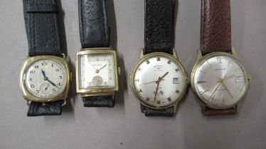 Four 9ct gold cased wristwatches for repair including Garrard, Majorex, Rotary - not currently