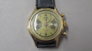 ATLANTA. 1950's 2 register chronograph Suisse, gold dial and rose gold hands, markers and