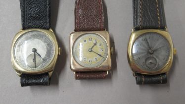 Three 1920's/30's 9ct gold cased wristwatches - working in the saleroom