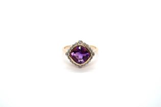 A 9ct yellow gold Art Deco style amethyst and diamond ring - Amethyst is a good colour - head size