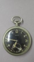 ZENITH Kriegsmarine Pocket Watch, 49mm. serial no. D.8410891.H. Metal case. Black dial, sub seconds.