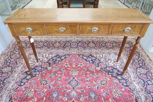 A slim burr oak four drawer hall table - Width 126cm x Height 76cm x Depth 32cm - made by a local