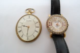 A Bulova fob watch and an Ingersol wristwatch, not currently working