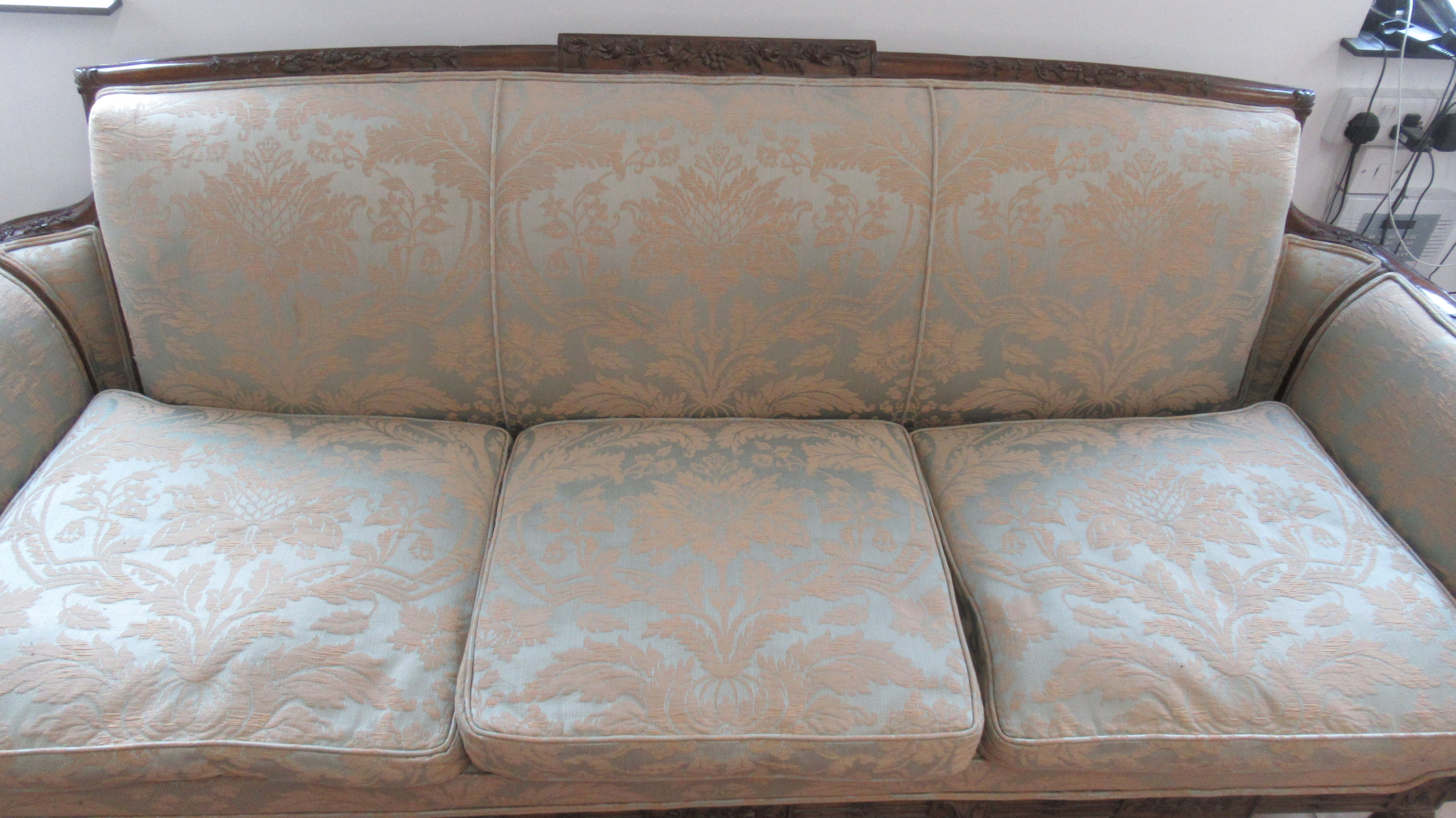 A large carved mahogany settee raised on four dwarf cabriole legs - Width 238cm - Image 3 of 3