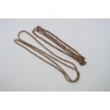 Two approx 9ct (tested) chains, 57cm and 48cm, total approx 13.2 grams