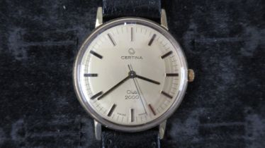 A Certina Club 2000 Gents wristwatch on a leather strap, working in saleroom