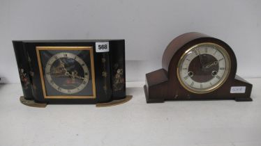 An Art Deco chinoiserie mantel clock, 20cm x 15cm, not currently working together with a Smiths 8