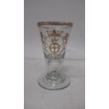 An 18th century firing glass, possibly Masonic with gilt decoration initialled and dated 1792 and