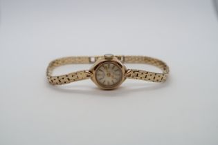 A ladies Rotary 9ct hallmarked yellow gold manual wind bracelet watch, case 15mm, approx 14.7g,