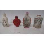 Three Chinese snuff bottles and a hexagonal pot - Height 6cm