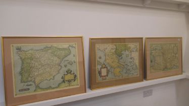 Three framed and glazed maps 'Replica of the original "Theatrum Orbis Terrarum" Anno 1570 by