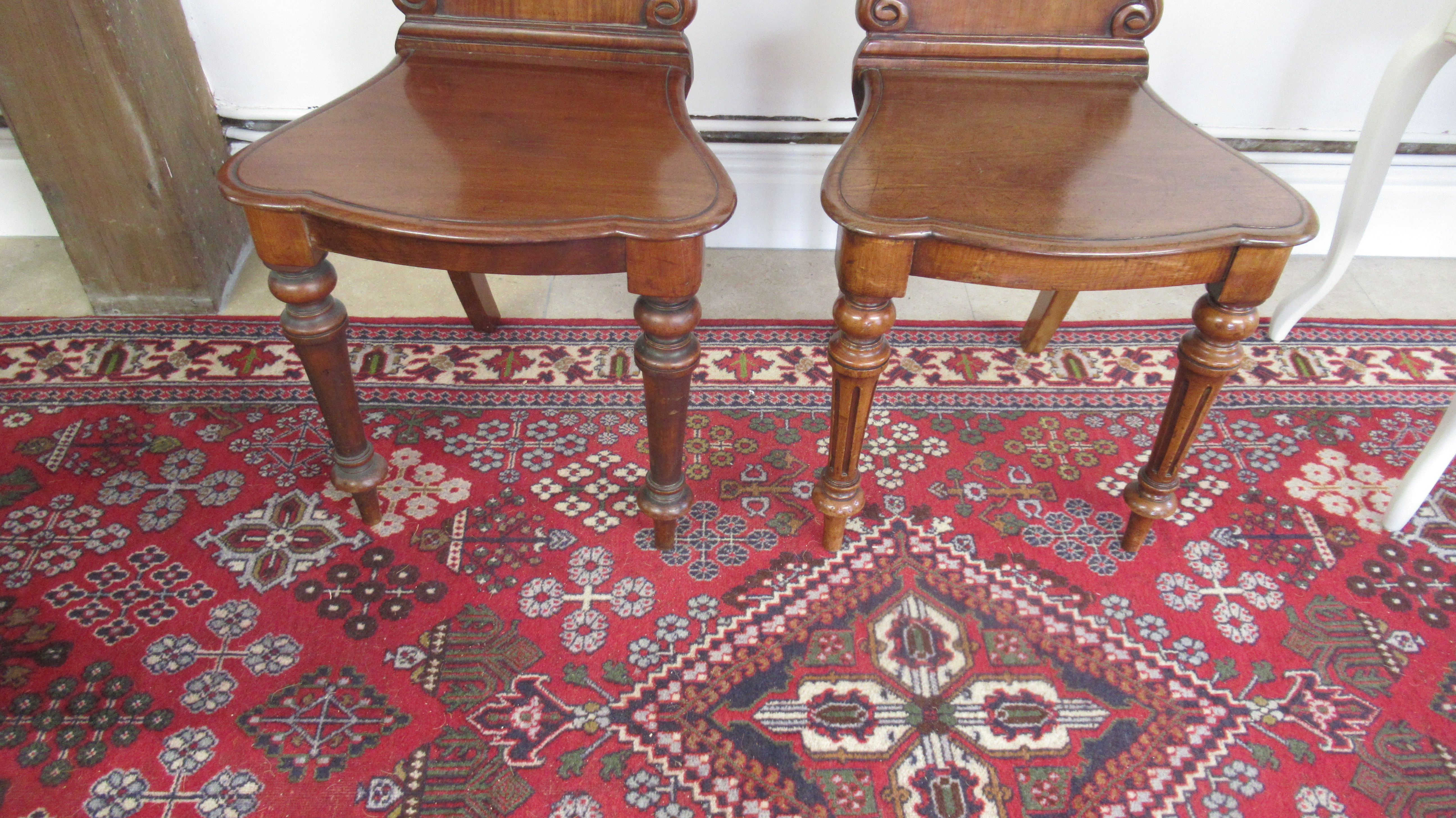 Two 19th century hall chairs, one with turned legs and one with reeded legs - Image 2 of 2