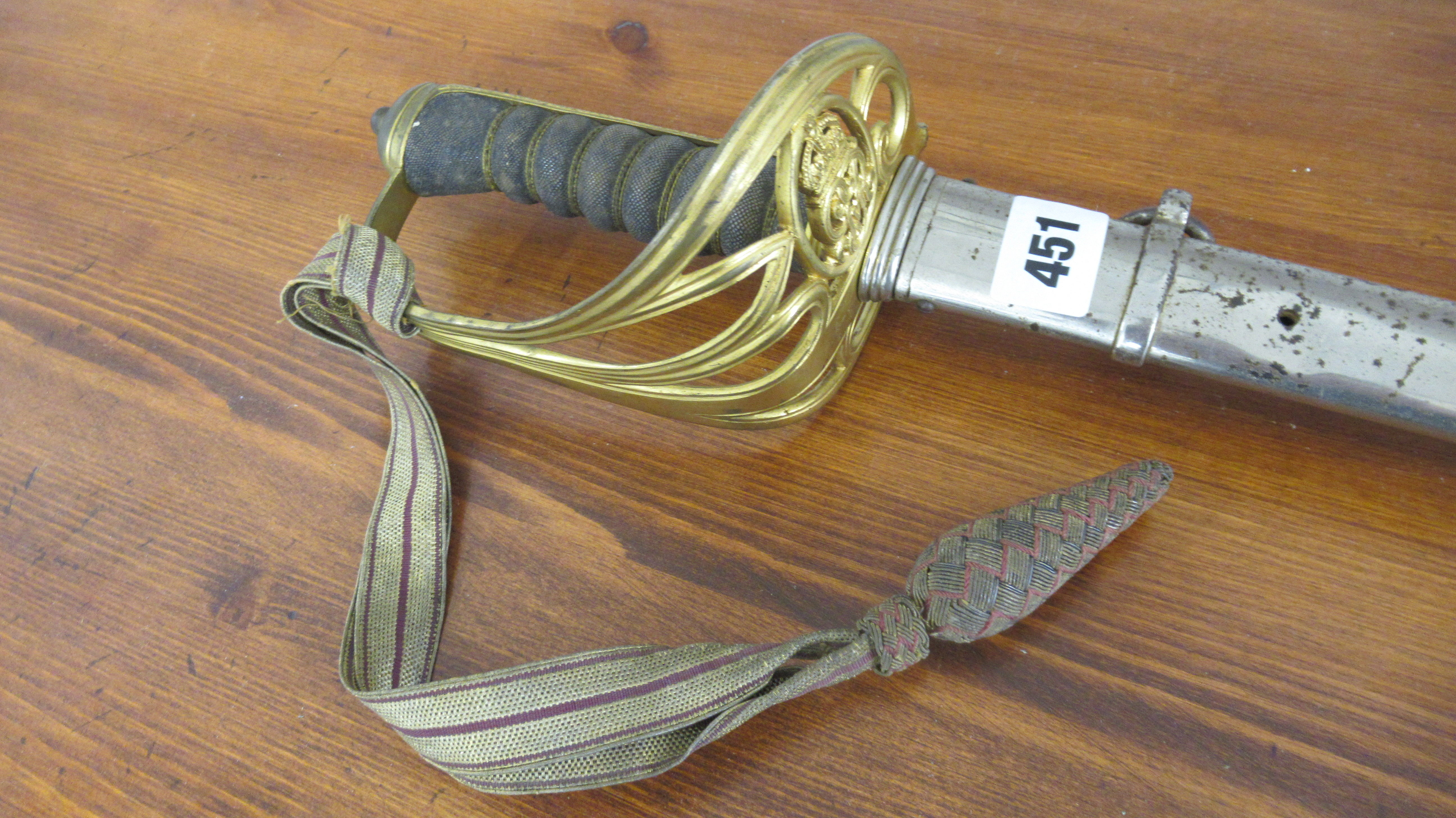 A WWI officers dress sword, gilt hand guard with GRV cypher, 82cm blade, marked 'Army & Navy Co- - Image 2 of 4