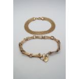 A 9ct (hallmarked) yellow gold mesh bracelet - 19cm - and a 9ct (hallmarked) yellow gold gate link