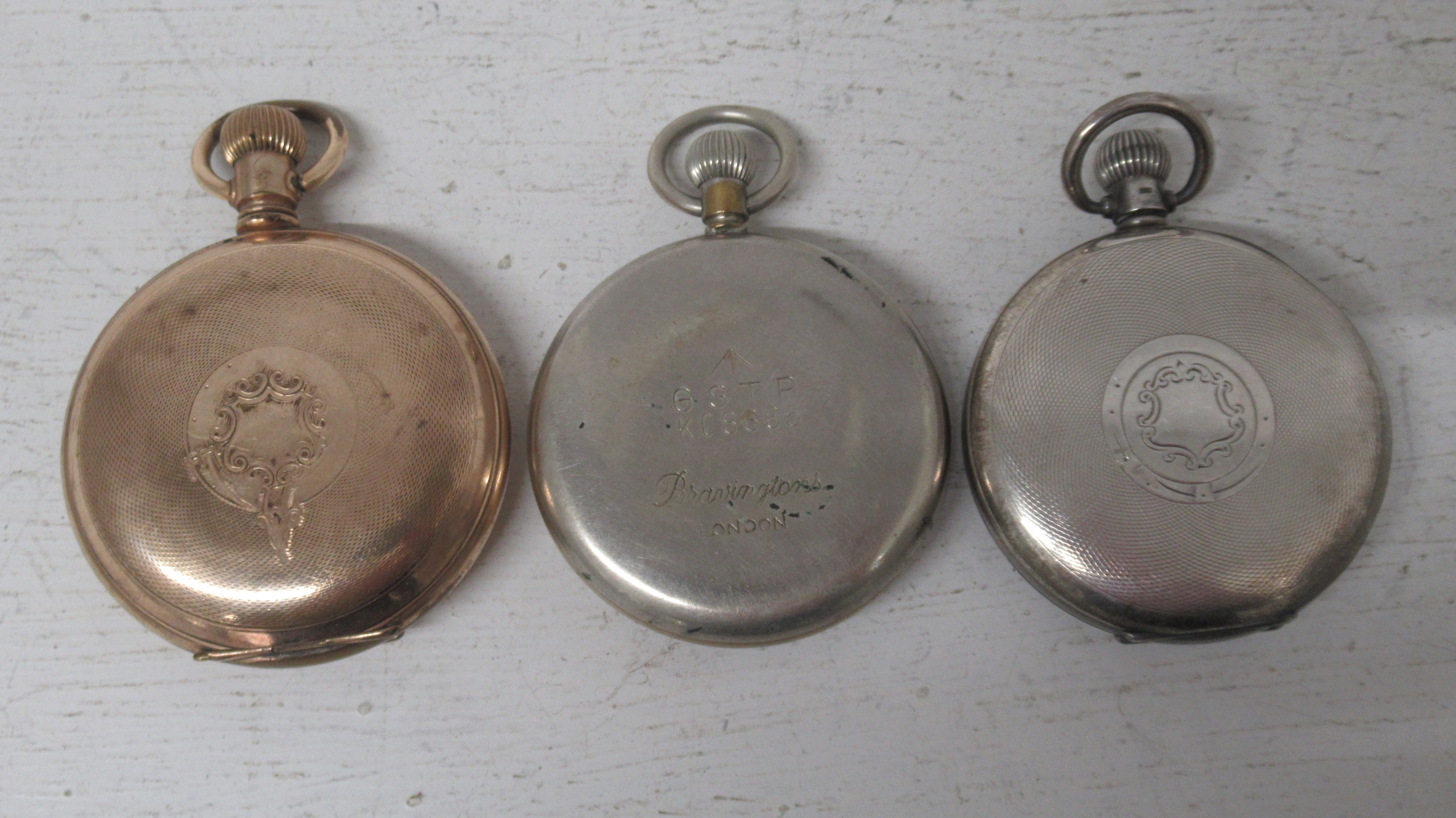 Three pocket watches; a military Brauwingtons, 5cm case; a hallmarked H.Samuel silver cased pocket - Image 2 of 2