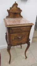 A Continental side cabinet with a marble top - Height 105cm x Width 42cm