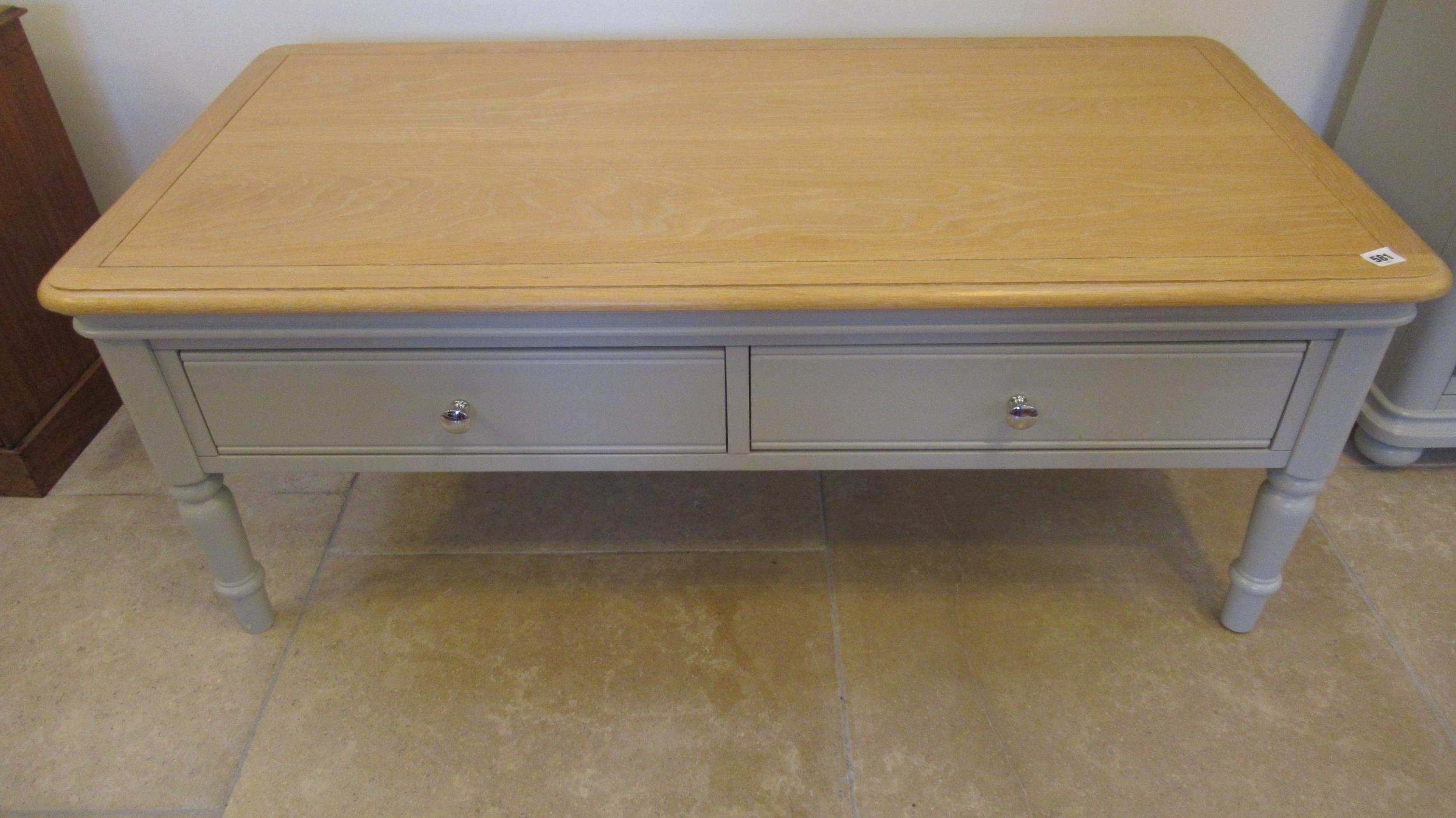 A modern shaker style two drawer coffee table, 120cm wide x 50cm high