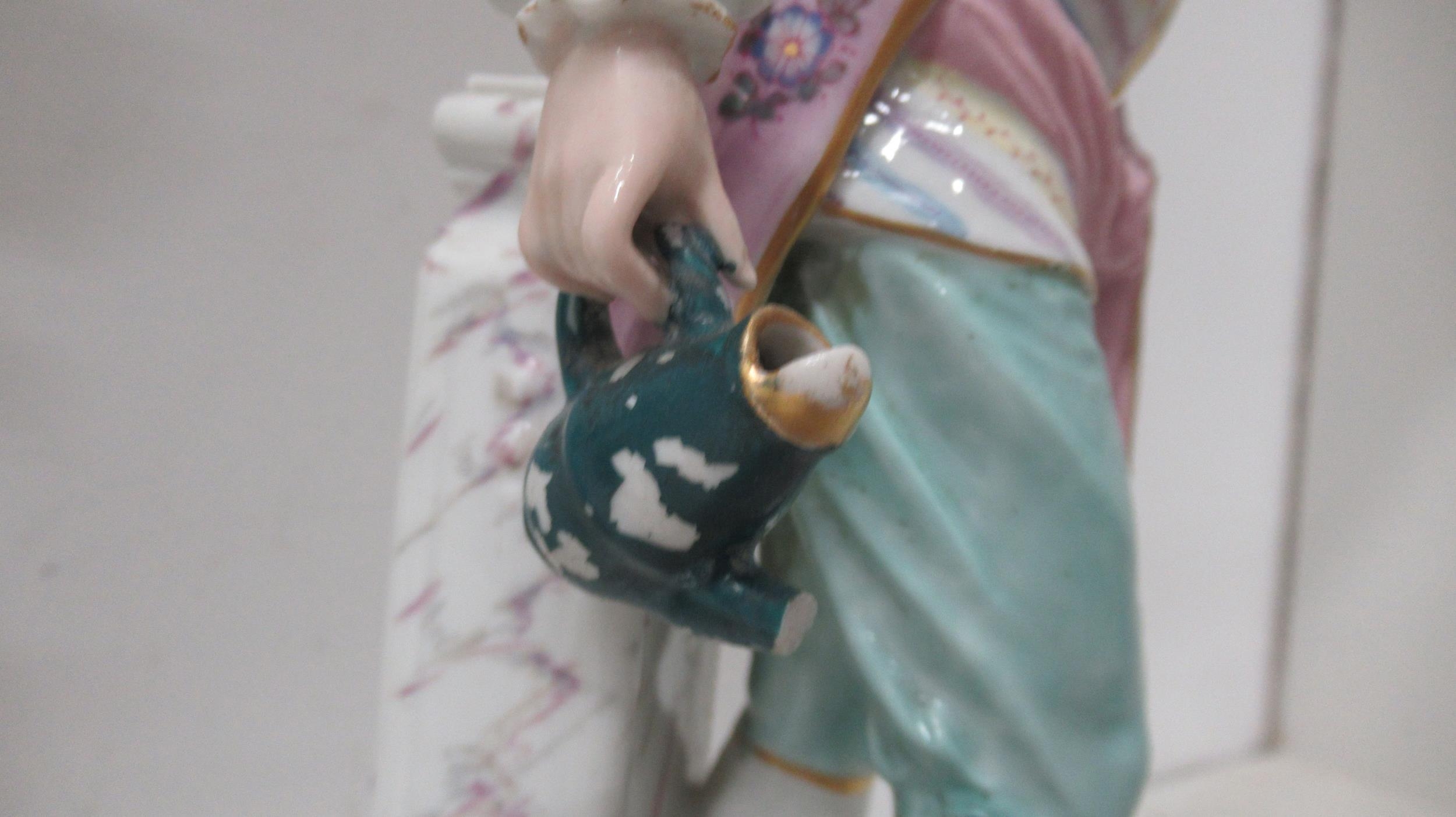 A pair of Continental porcelain figures of a Gallant & Lady - Meissen crossed swords mark to - Image 2 of 6