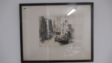 Sidney Tushingham etching of a Venice canal scene signed pencil bottom right, 30cm x 26cm, framed