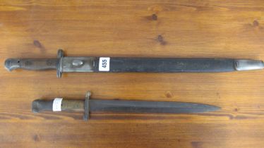 A WW1 British 1907 Pattern bayonet 42cm with matching leather scabbard together with a Lee-Metford