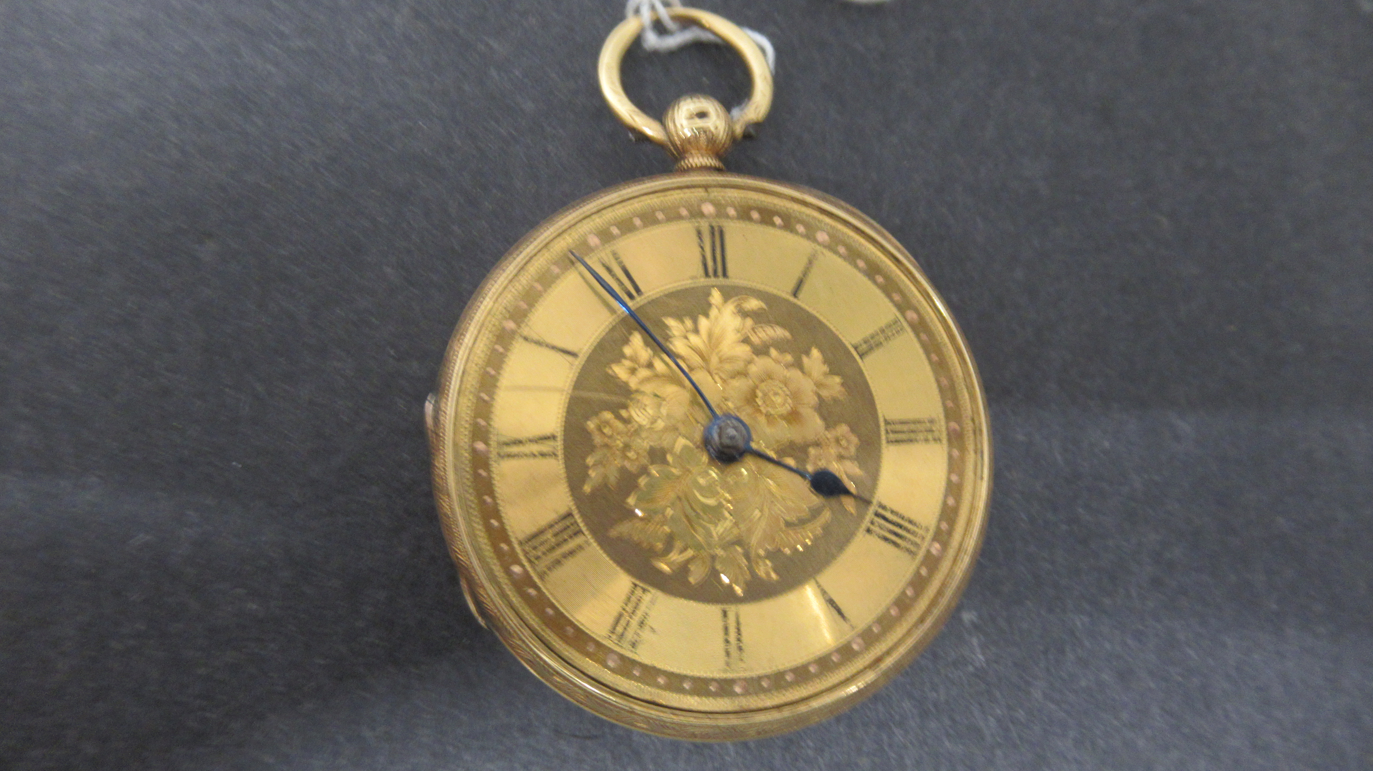 A hallmarked 18ct yellow gold verge open face fob watch finely chased case, 42mm, not currently - Image 4 of 4