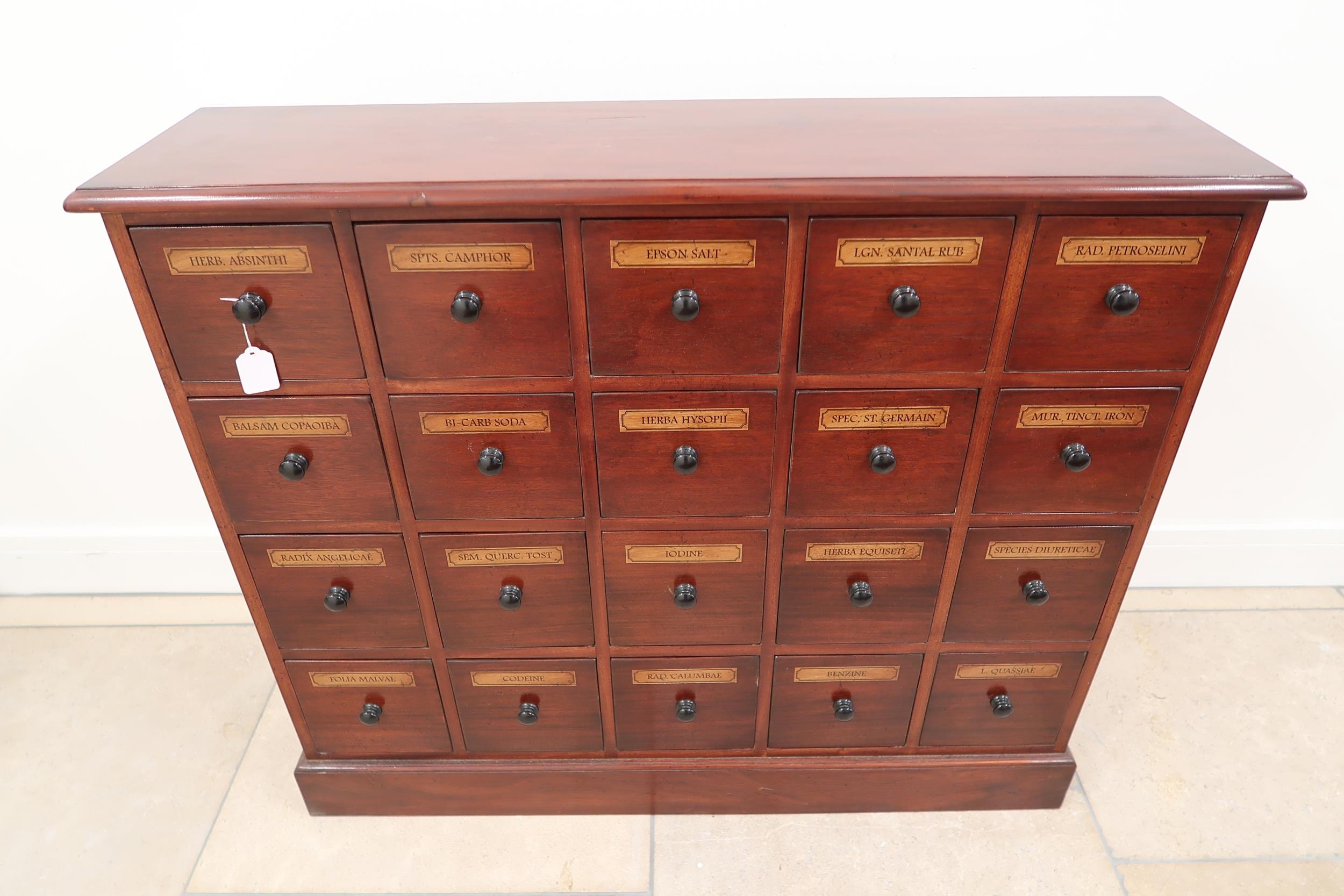 A 19th century style bank of 20 Chemist drawers - Width 104cm x Height 89cm x Depth 27cm - in very