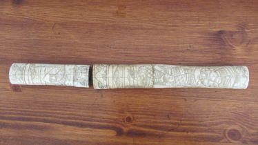 A 19th century Japanese carved bone mounted Tanto, blade 16cm, overall length 30cm