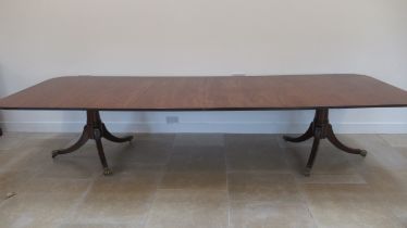 A good quality 20th century mahogany twin pedestal dining table with 2 leaves, 350cm long x 122cm