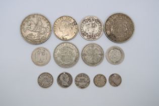 GB Sterling silver coins including a Victorian 1878 half crown, total weight approx 1.4 troy oz
