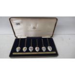 A boxed set of six Birmingham silver gilt and enamel spoons - approx weight 2.4 troy oz