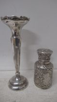 A good silver Slent with stopper bottle approx 8.4 troy oz and a weighted trumpet vase