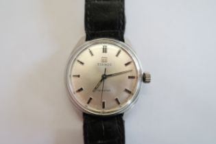 A Tissot Seastar Gents wristwatch on a leather strap, working in saleroom