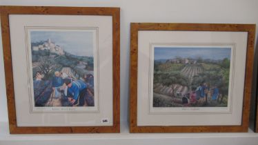 Four prints by MM Loxton - Boules Players, Cafe de France, Olives and Sunflowers and Lavender