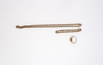 A 9ct yellow gold bracelet, 3.6 grams, 16cm long, a 9ct yellow gold necklace, 8.2 grams 40cm long