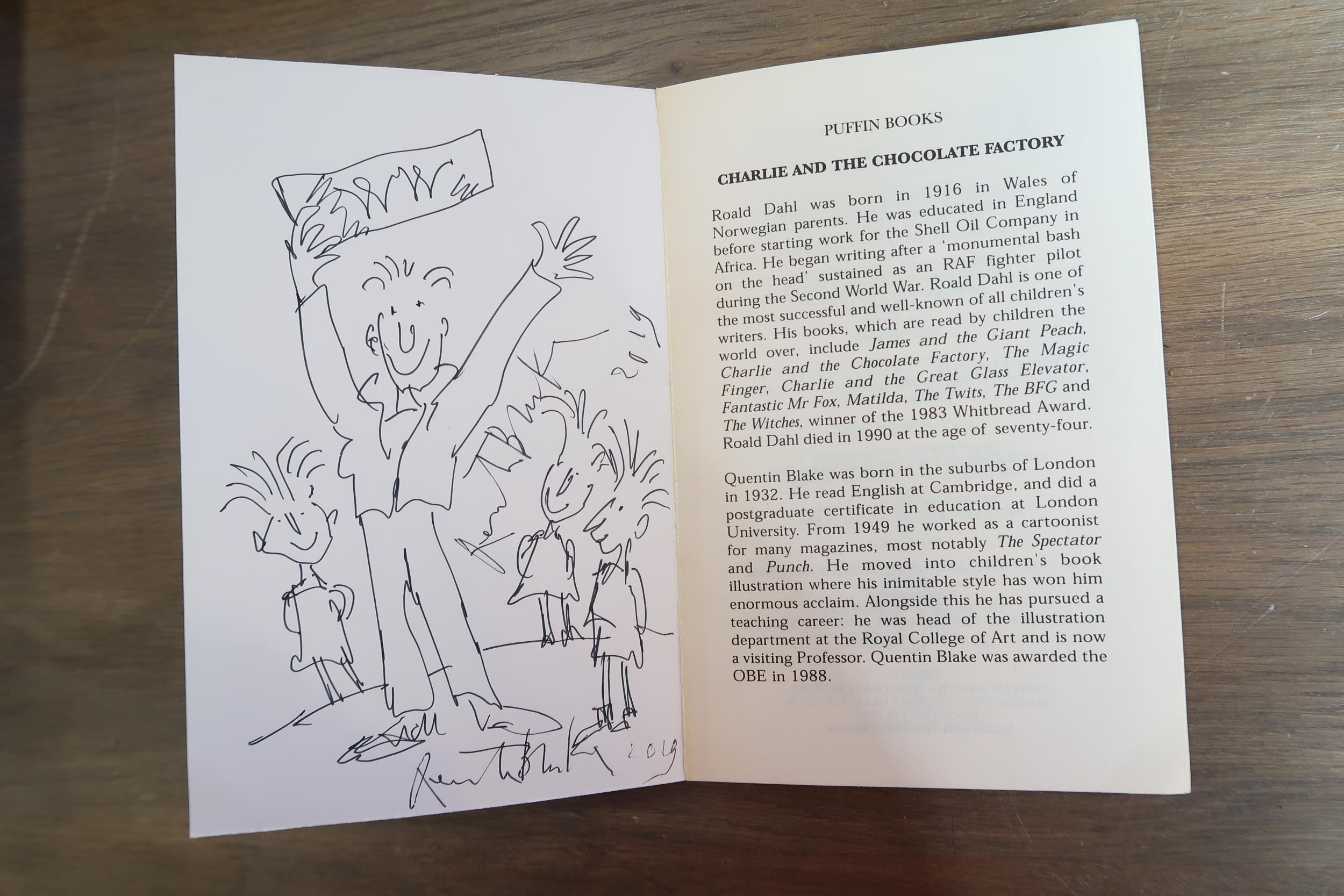 A Roald Dahl Charlie and the Chocolate Factory book - The inner page with a drawing signed by - Image 3 of 5