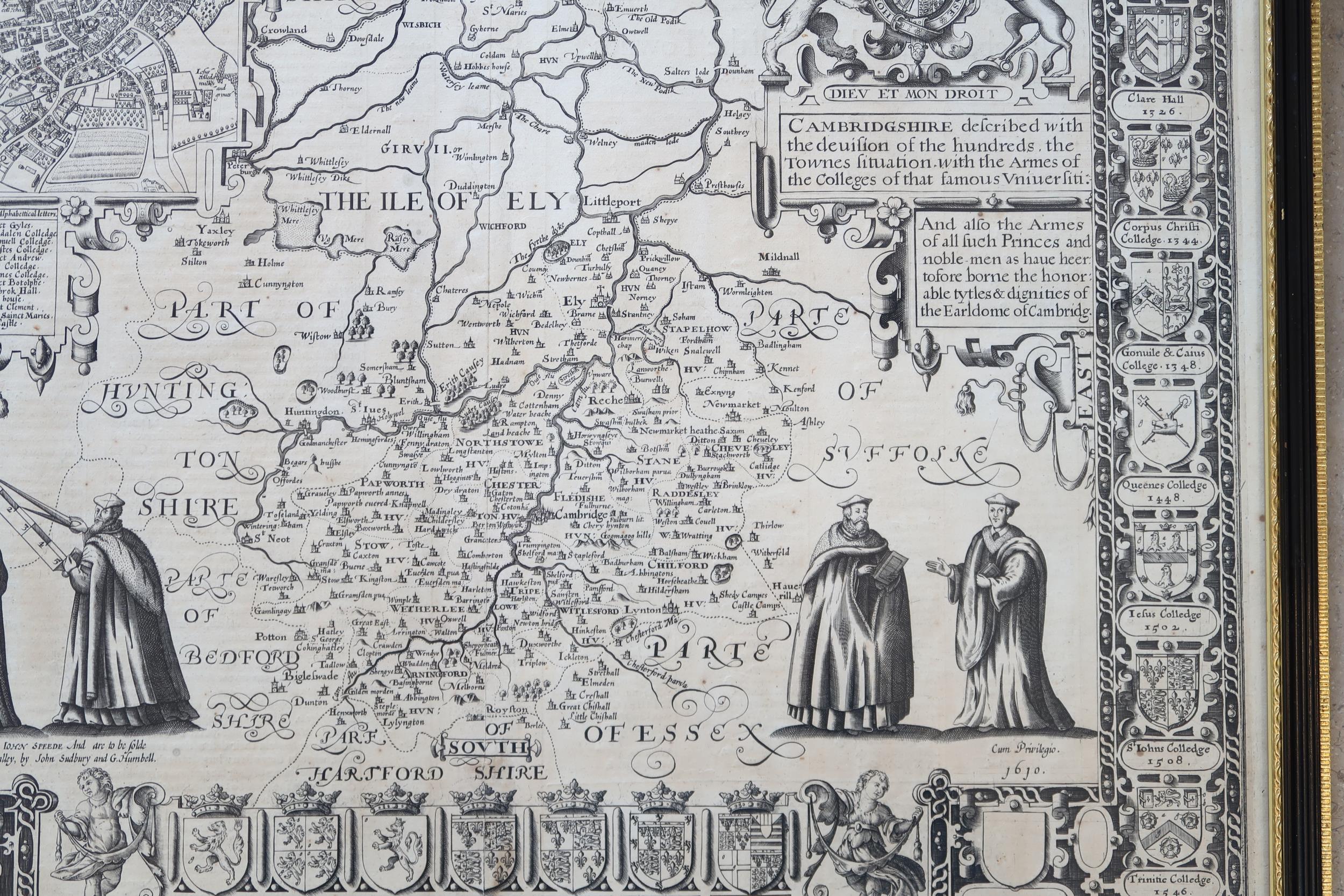 A John Speed double sided map of Cambs & Suffolk circa 1610 - 53cm x 45cm - Image 2 of 3