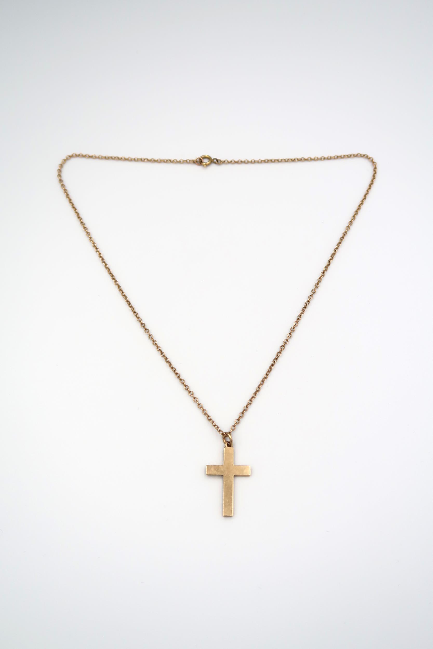 A 9ct gold cross pendant suspended from 430mm belcher link chain stamped 9ct. Weight 4.80 grams. - Image 2 of 2