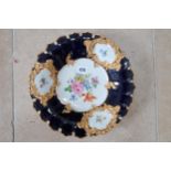 A Meissen blue and gold dish in good condition, 30cm diameter