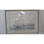 Richard Joicey, signed watercolour of Portsmouth harbour, framed and glazed, 61cm x 38cm