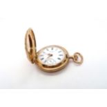 A 14ct Yellow gold cased hunter pocket watch, the white enamel dial with roman numerals and