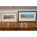 Two prints of Norfolk, Beach huts at Wells and Cromer, by Lewis