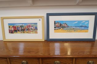 Two prints of Norfolk, Beach huts at Wells and Cromer, by Lewis