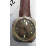 A gents Lantex auto with second hand and date on brown leather strap - working in the saleroom -