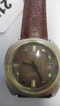 A gents Lantex auto with second hand and date on brown leather strap - working in the saleroom -