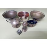 A selection of hallmarked silver items including a pair of bon bon dishes, coaster, small