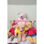 Six vintage teddy bears - all play worn