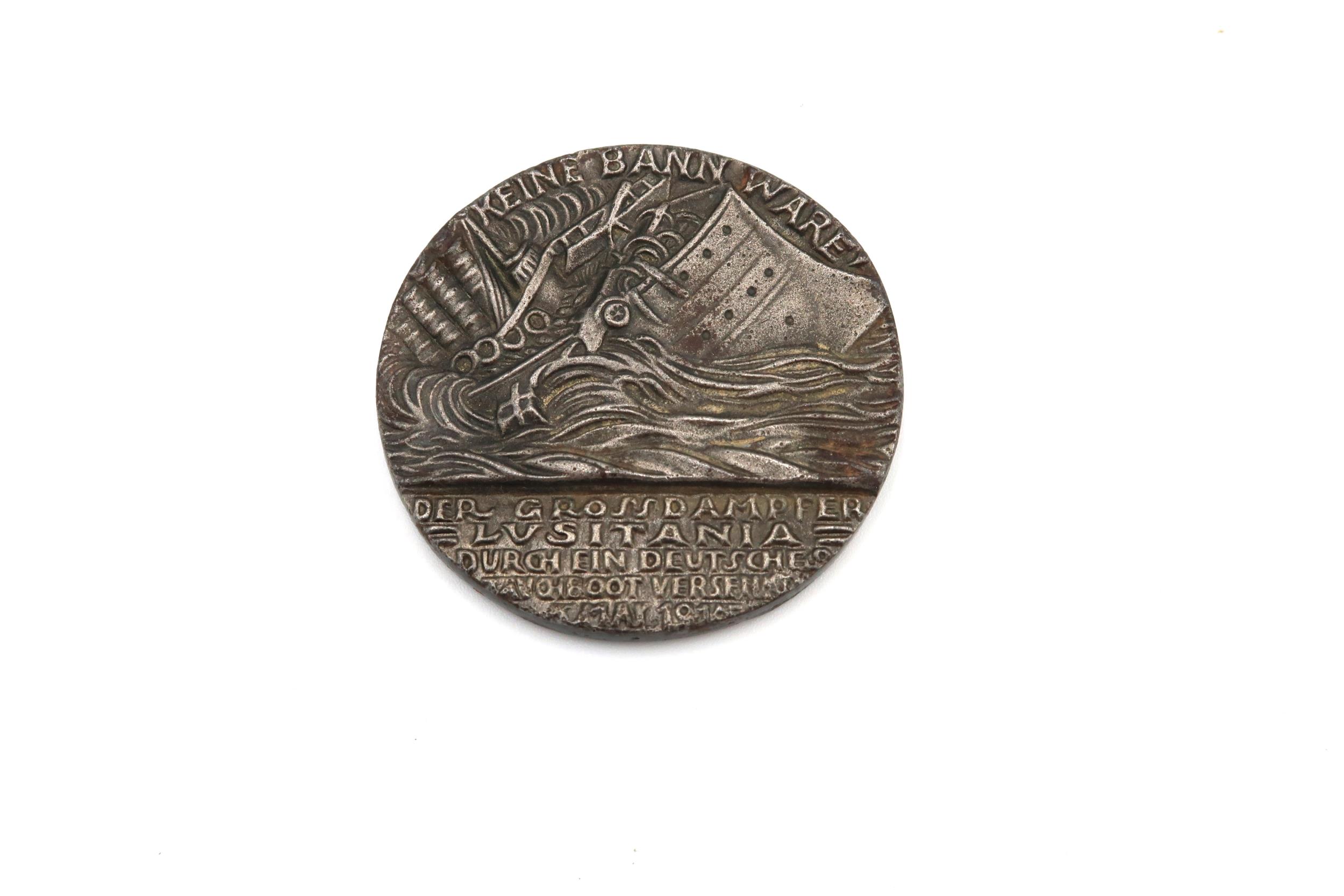 A WWI Lusitania Medallion, British type, minted to commemorate the ships sinking by a German