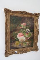 Thomas Worsey - Oil on canvas still life of mixed flowers - 40cm x 32cm - dated 1857 - signed